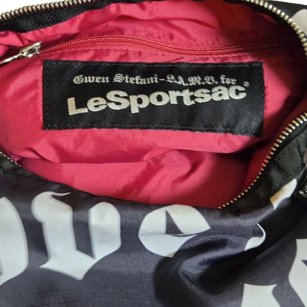 VTG Y2K Gwen Stefani L.A.M.B. LeSportsac Crossbody Bag Black White Gothic Script